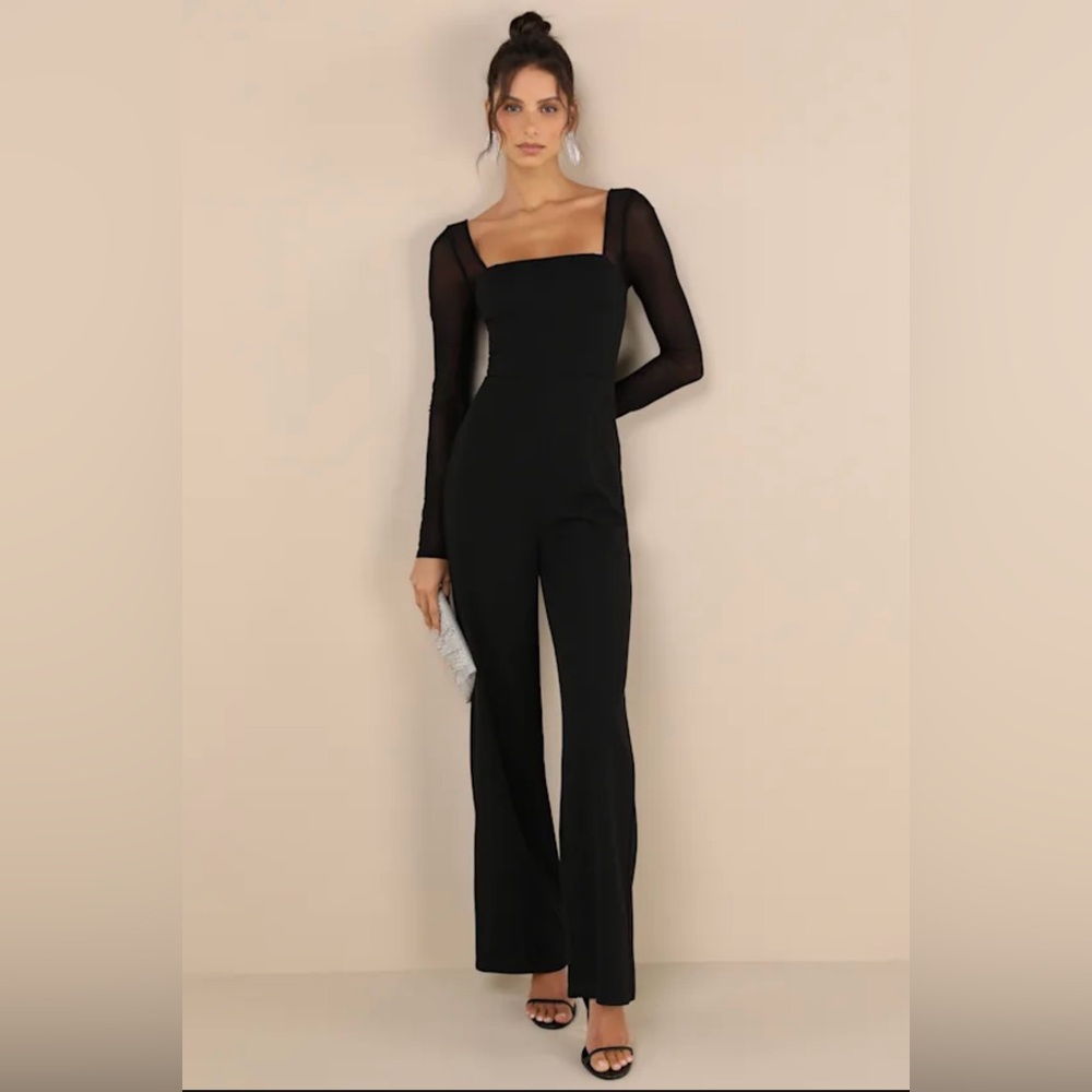 Lulu's Black Jumpsuit with Sheer Sleeves